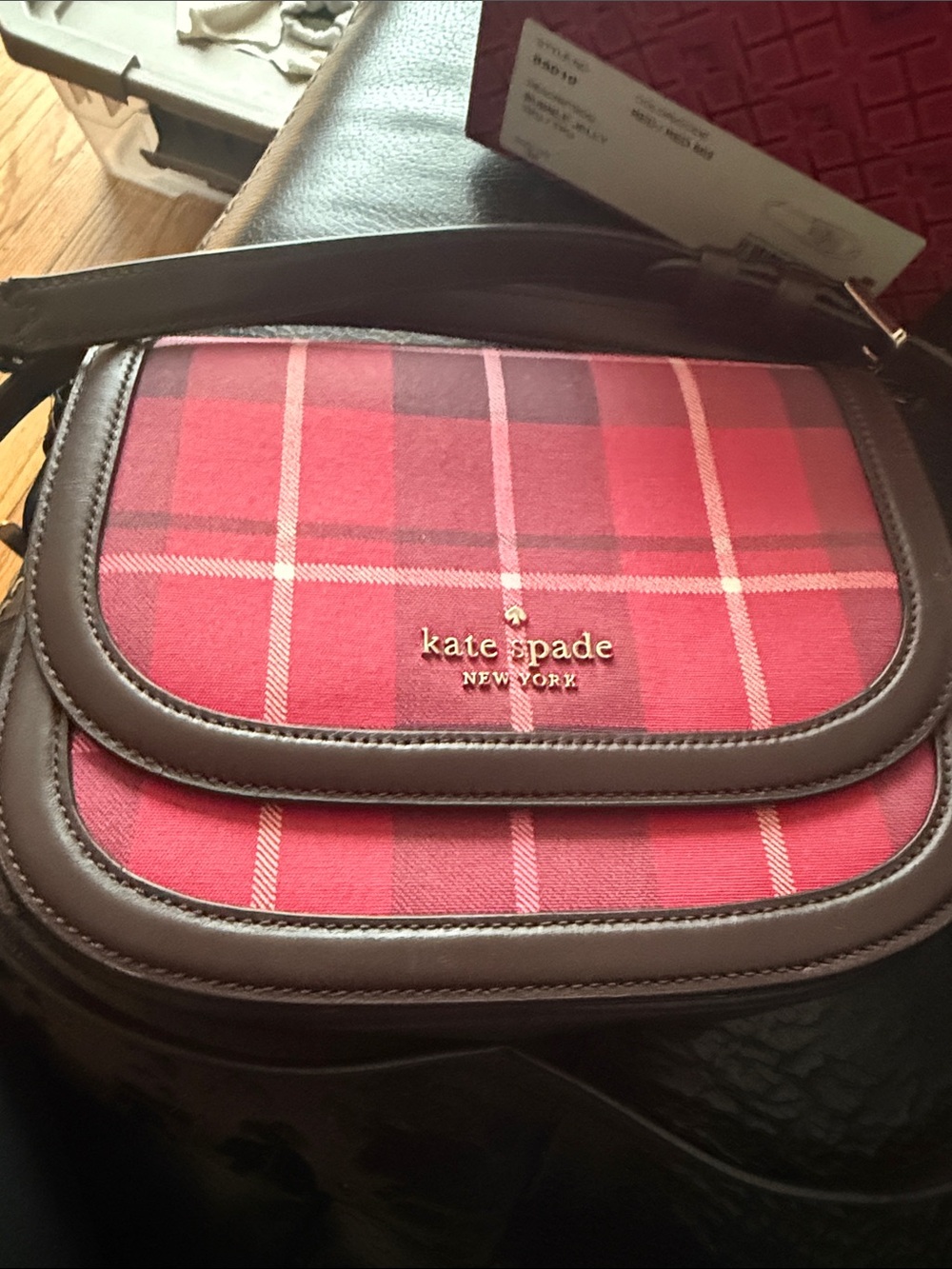 kate spade Red Plaid Crossbody with Brown Trim